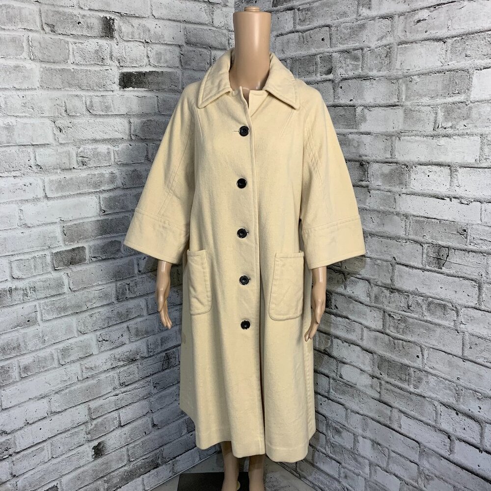 Vintage Peacoat Overcoat Long Trench Coat Medium Cream Wool Retro 50s Boho Chic